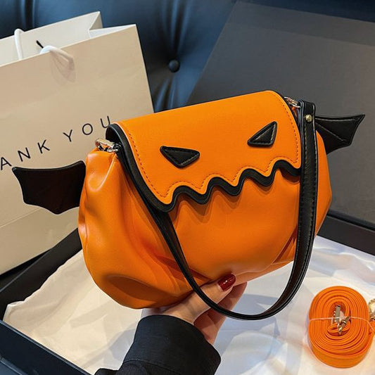 Crossbody Bag Halloween Pumpkin Cartoon Shoulder Bags With Small Wings