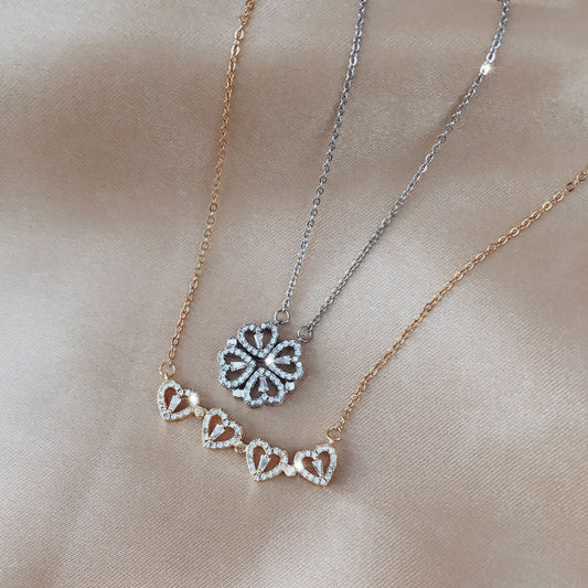 Love Folding Detachable Deformed Four-leaf Clover Creative Micro-encrusted Diamond Fashion Necklace