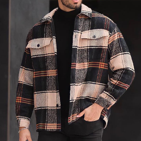 Men's Fashion Casual Turn-down Collar Coat Printed Top